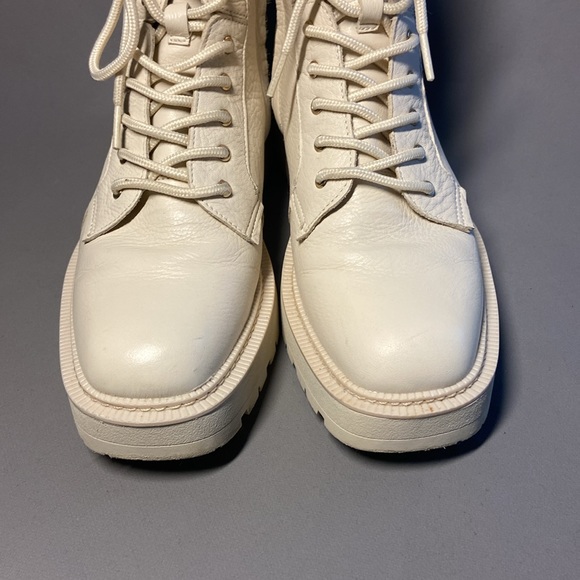Sam Edelman Lue Ivory Chunky Block Heel Lace Up Ankle Combat Boots Size 10 - Picture 5 of 10